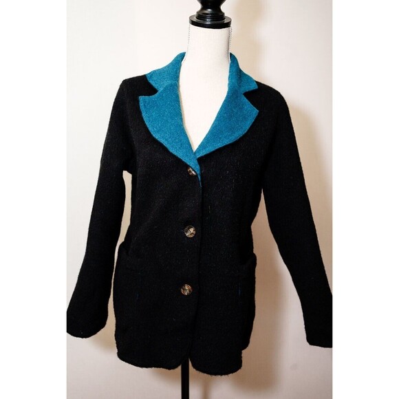 Beyond Threads S Peru Alpaca wool reversible black blue jacket coat blazer - Picture 1 of 13